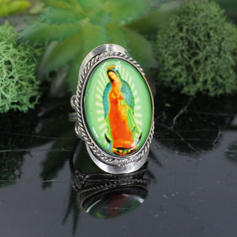 Handmade Virgin Mary Tri-Metal Adjustable Rings || Peru-Nature's Treasures