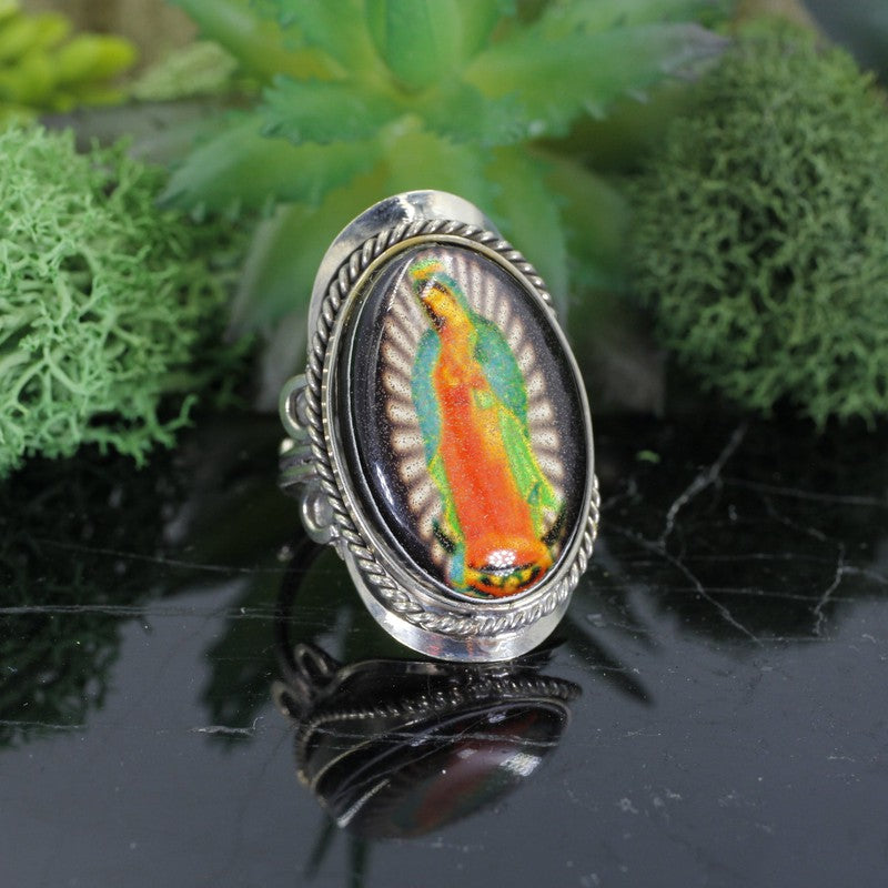 Handmade Virgin Mary Tri-Metal Adjustable Rings || Peru-Nature's Treasures