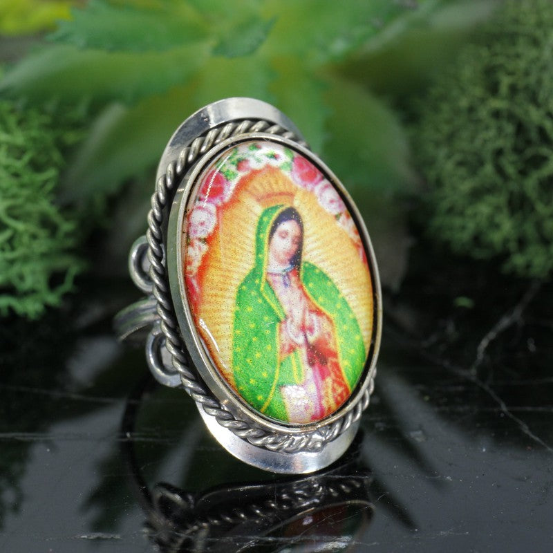 Handmade Virgin Mary Tri-Metal Adjustable Rings || Peru-Nature's Treasures