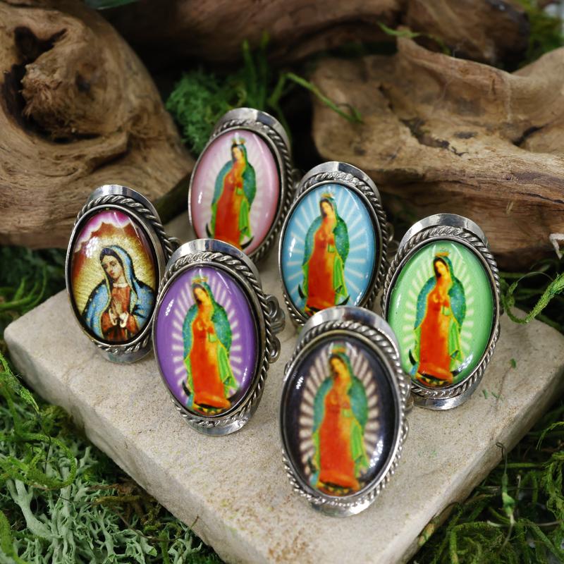 Handmade Virgin Mary Tri-Metal Adjustable Rings || Peru-Nature's Treasures
