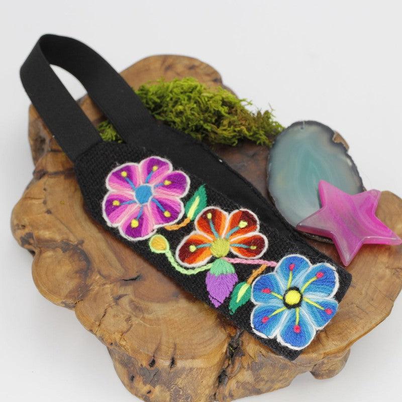 Handwoven Peruvian Floral Black Hair Bands || Hair Accessories-Nature's Treasures