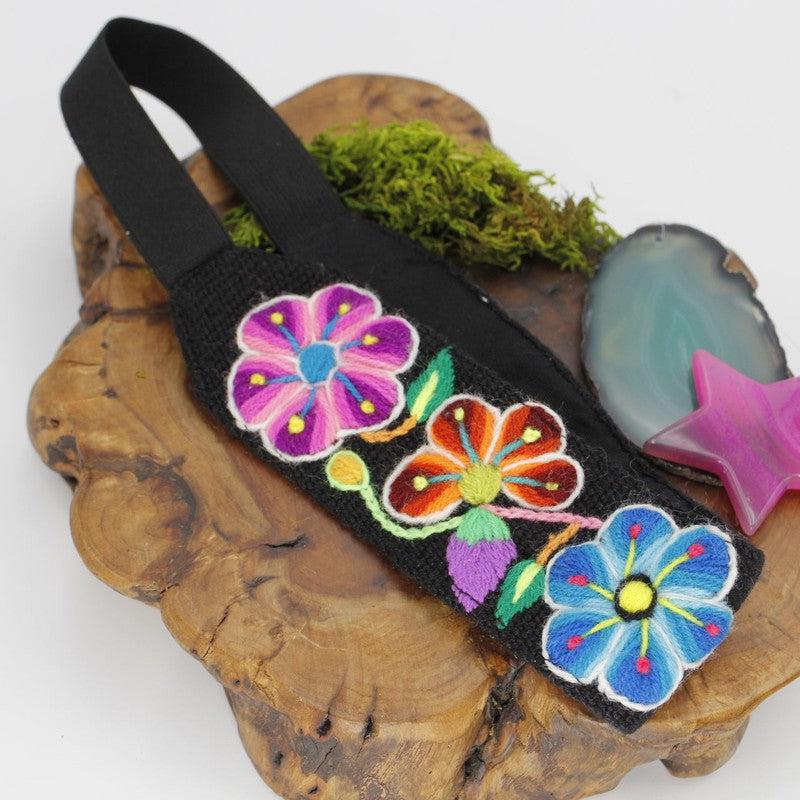 Handwoven Peruvian Floral Black Hair Bands || Hair Accessories-Nature's Treasures