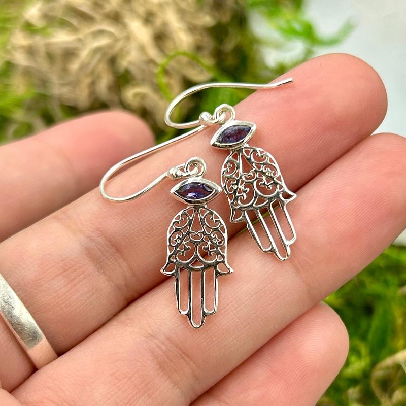 Healing Hands Hamsa Iolite Earrings || .925 Sterling Silver-Nature's Treasures