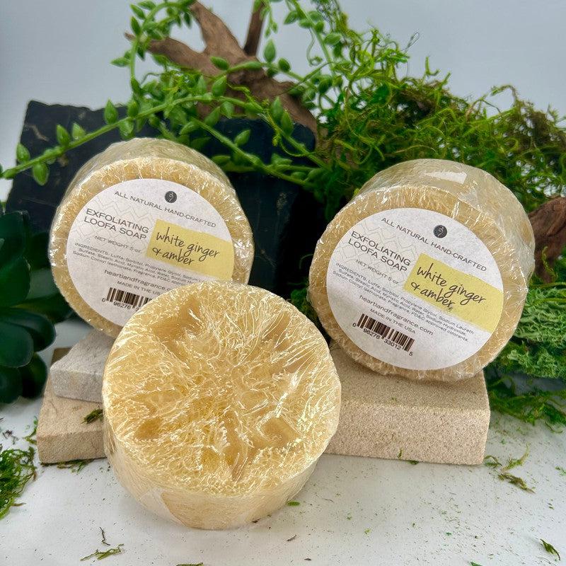 Heartland Fragrance Exfoliating Loofa Soap - White Ginger & Amber-Nature's Treasures