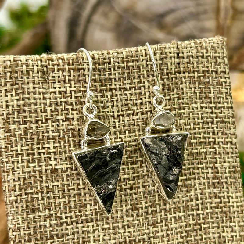 Herkimer Diamond With Shungite French Hook Earrings || .925 Sterling Silver-Nature's Treasures