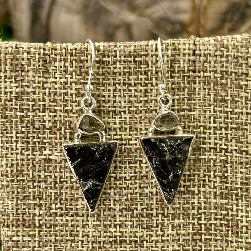 Herkimer Diamond With Shungite French Hook Earrings || .925 Sterling Silver-Nature's Treasures