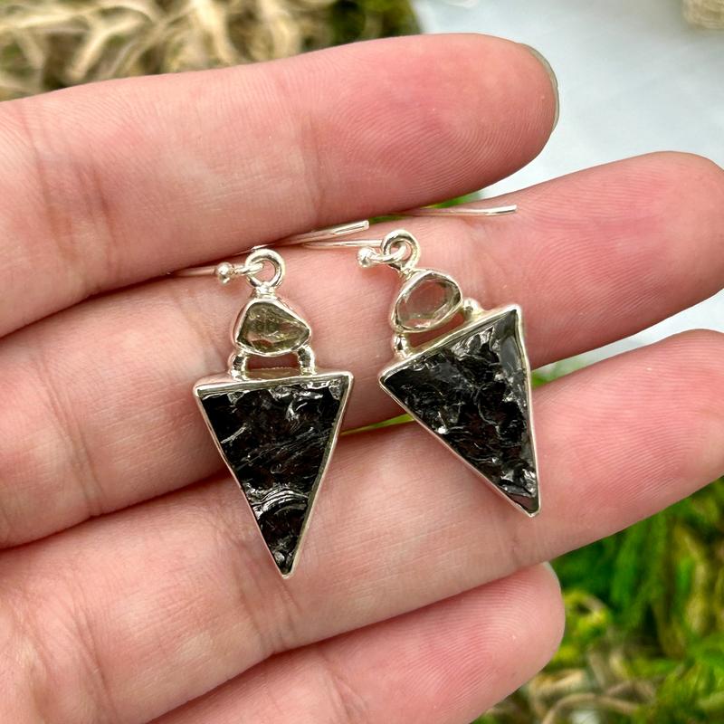 Herkimer Diamond With Shungite French Hook Earrings || .925 Sterling Silver-Nature's Treasures