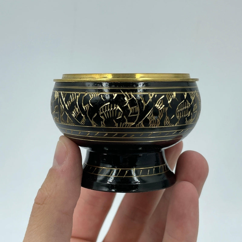 Incense Charcoal Burner Carved Brass With Screen Top || Black-Nature's Treasures