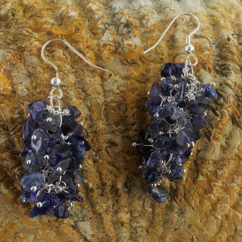 Iolite Chandelier Chip Earrings || Silver Plated French Hook-Nature's Treasures