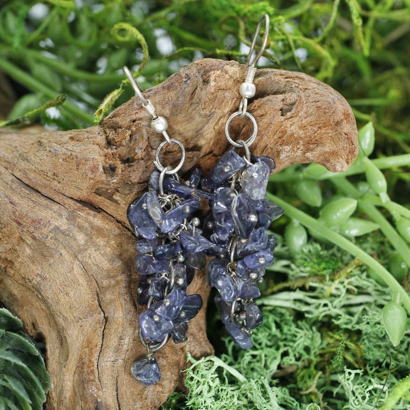 Iolite Chandelier Chip Earrings || Silver Plated French Hook