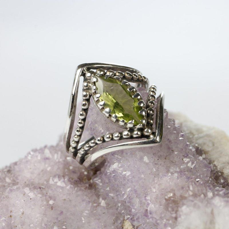 Knightess Shield Peridot Ring || .925 Sterling Silver || Joy, Love, Blessings-Nature's Treasures