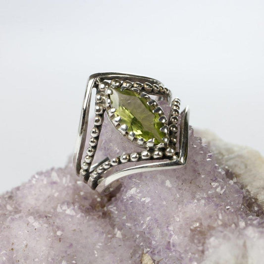 Knightess Shield Peridot Ring || .925 Sterling Silver || Joy, Love, Blessings-Nature's Treasures