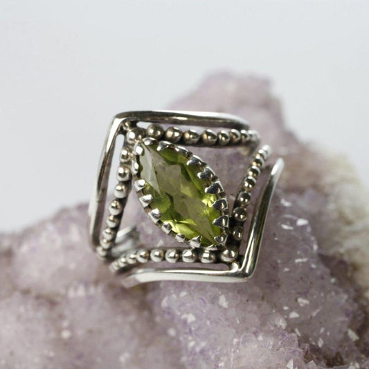 Knightess Shield Peridot Ring || .925 Sterling Silver || Joy, Love, Blessings-Nature's Treasures
