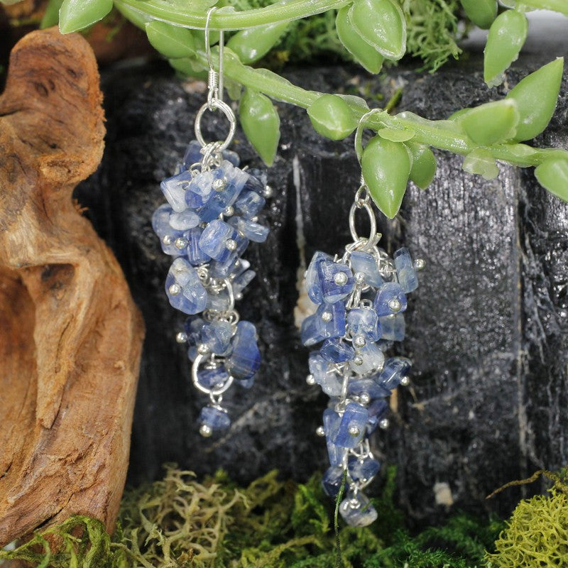 Kyanite Chandelier Chip Earrings || Silver Plated French Hook-Nature's Treasures