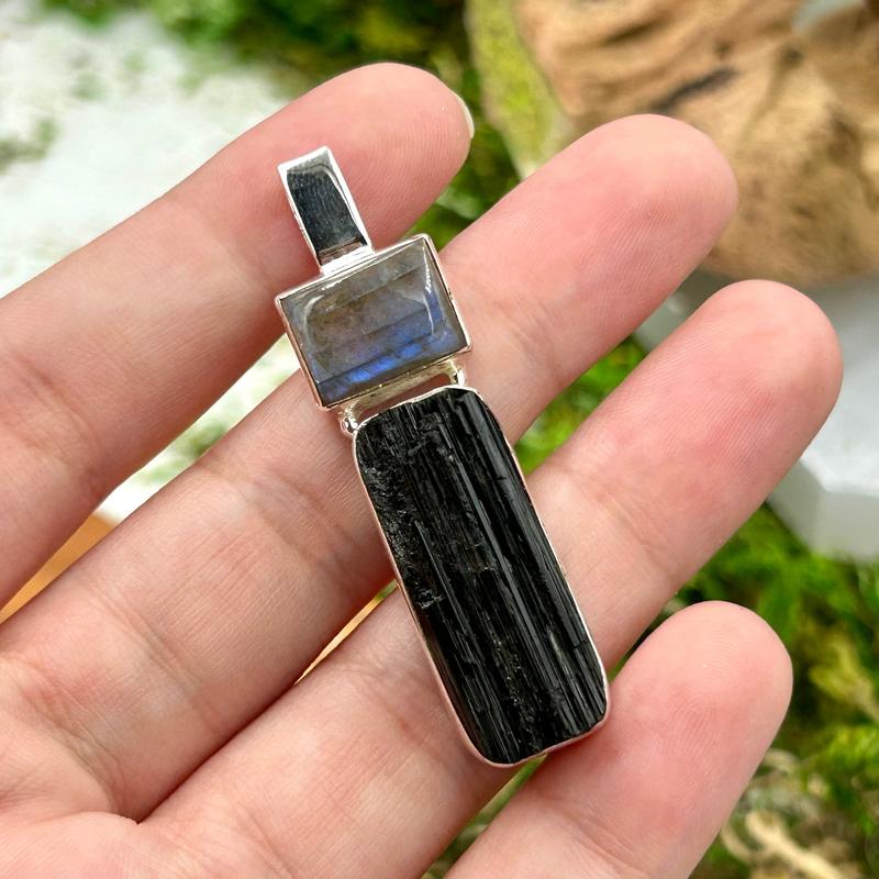Labradorite With Black Tourmaline Pendant || .925 Sterling Silver-Nature's Treasures