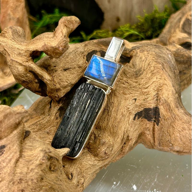 Labradorite With Black Tourmaline Pendant || .925 Sterling Silver-Nature's Treasures