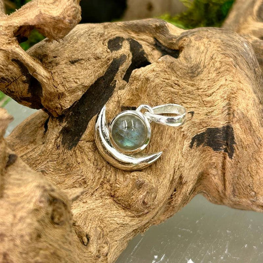 Labradorite With Moon Crescent Pendant || .925 Sterling Silver-Nature's Treasures