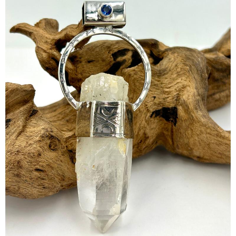 Lemurian Quartz Point With Faceted Kyanite Pendants || .925 Sterling Silver-Nature's Treasures