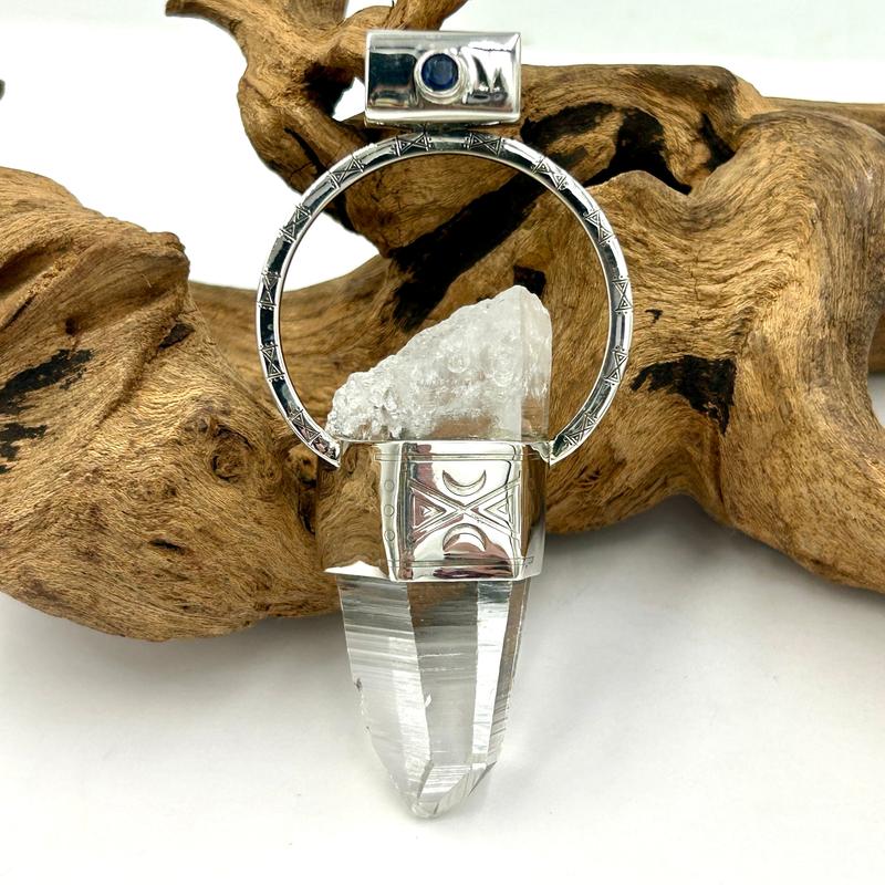 Lemurian Quartz Point With Faceted Kyanite Pendants || .925 Sterling Silver-Nature's Treasures