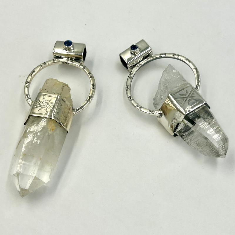 Lemurian Quartz Point With Faceted Kyanite Pendants || .925 Sterling Silver-Nature's Treasures