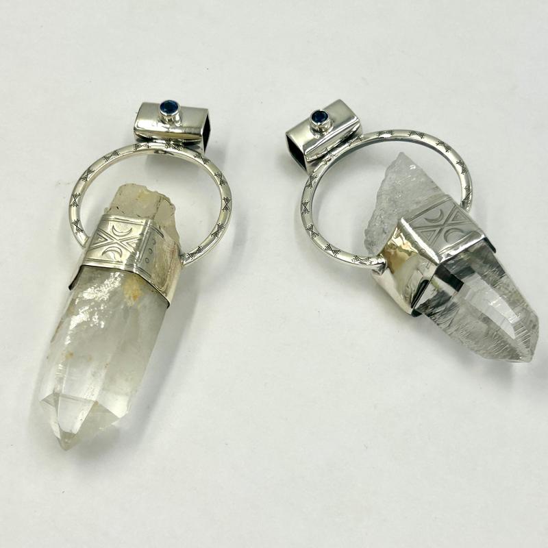 Lemurian Quartz Point With Faceted Kyanite Pendants || .925 Sterling Silver-Nature's Treasures