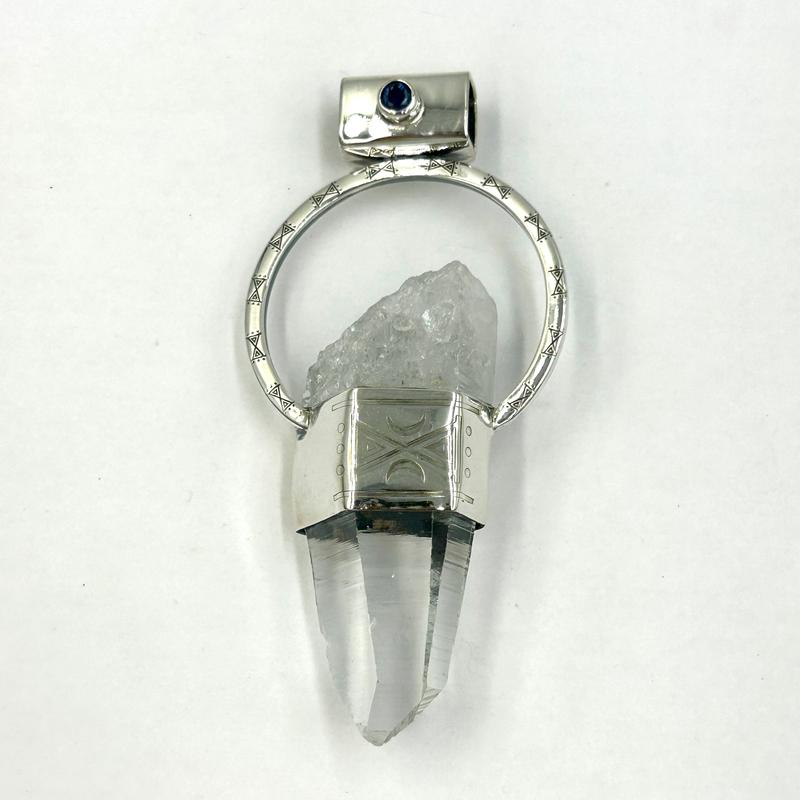 Lemurian Quartz Point With Faceted Kyanite Pendants || .925 Sterling Silver-Nature's Treasures