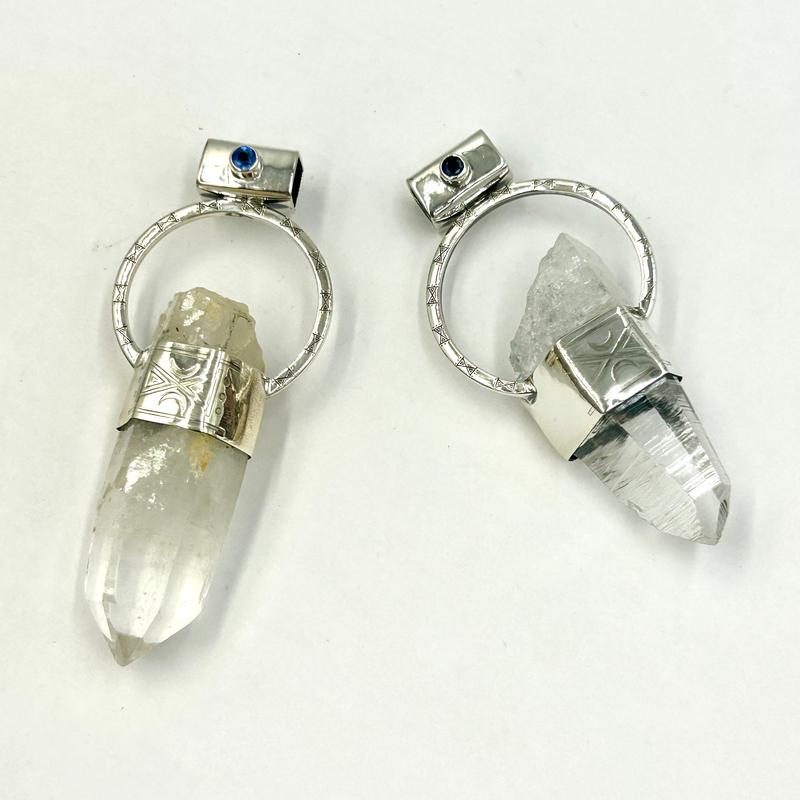 Lemurian Quartz Point With Faceted Kyanite Pendants || .925 Sterling Silver