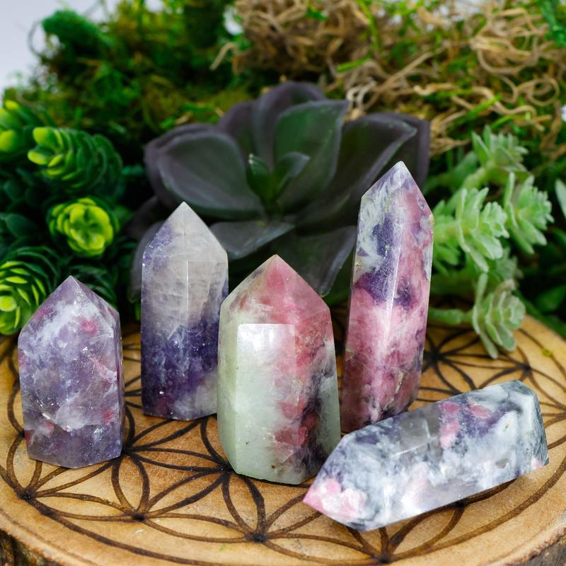 Lepidolite In Tourmaline Tower Points || Unicorn Stone-Nature's Treasures