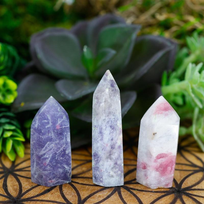 Lepidolite In Tourmaline Tower Points || Unicorn Stone-Nature's Treasures