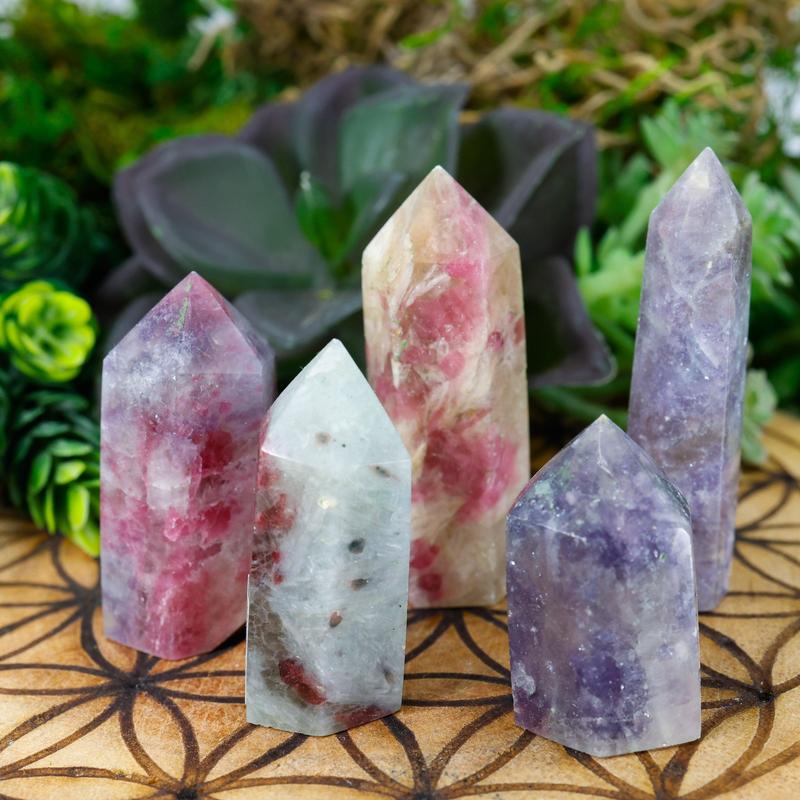 Lepidolite In Tourmaline Tower Points || Unicorn Stone-Nature's Treasures