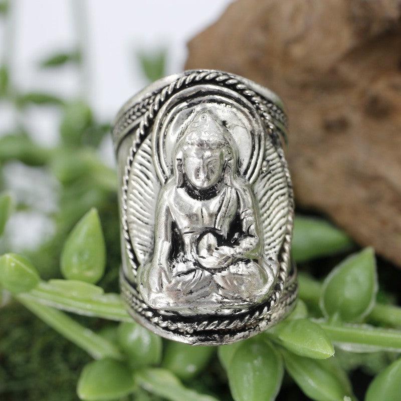 Lord Buddha Tibetan Adjustable Ring - White Metal-Nature's Treasures