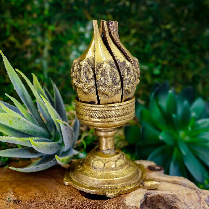 Lord Ganesh Flowering Lotus Candle Holder-Nature's Treasures