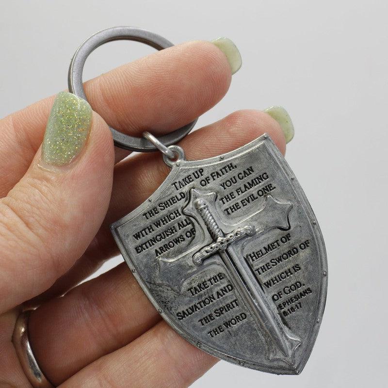 Metal Armor Of God Sword Cross Keychains-Nature's Treasures