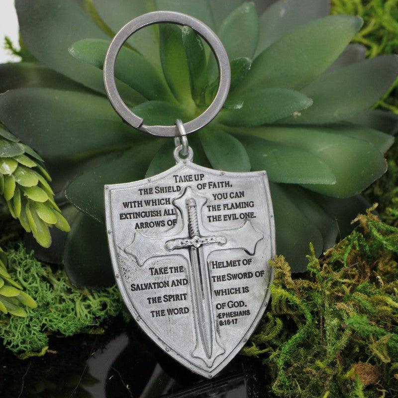 Metal Armor Of God Sword Cross Keychains-Nature's Treasures
