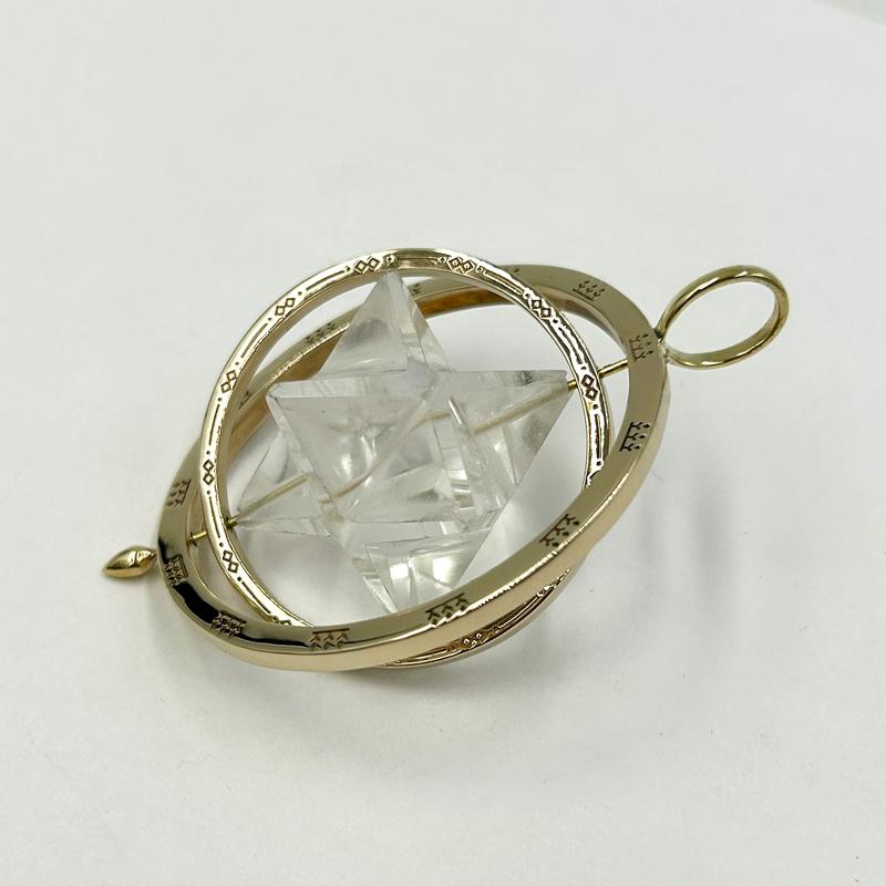 Movable Gold Brass Clear Quartz Merkabah Star Pendants-Nature's Treasures