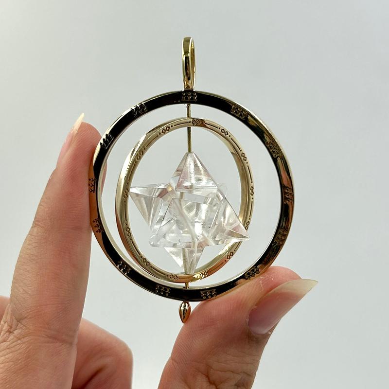Movable Gold Brass Clear Quartz Merkabah Star Pendants-Nature's Treasures