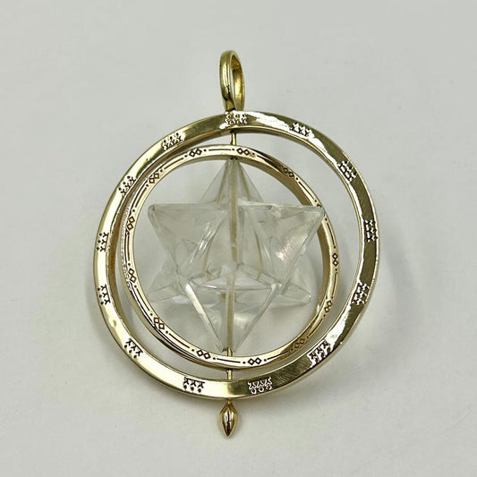 Movable Gold Brass Clear Quartz Merkabah Star Pendants-Nature's Treasures