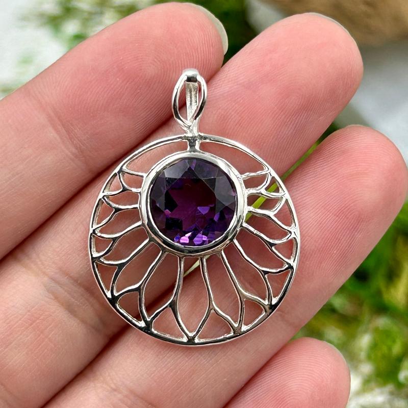 Multi-Faceted Amethyst Lotus Flower Pendants || .925 Sterling Silver-Nature's Treasures