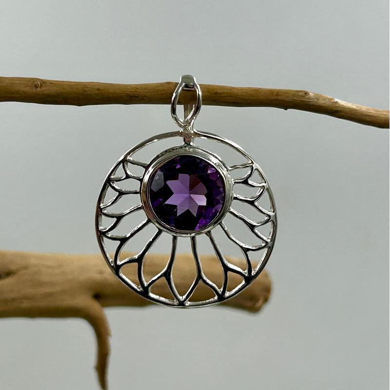 Multi-Faceted Amethyst Lotus Flower Pendants || .925 Sterling Silver-Nature's Treasures
