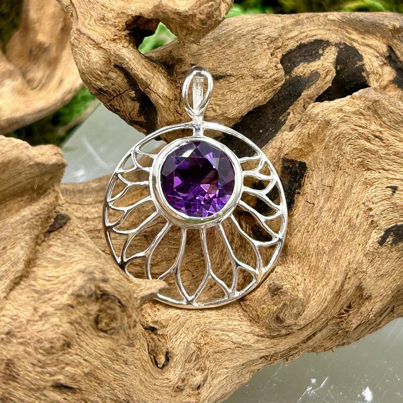 Multi-Faceted Amethyst Lotus Flower Pendants || .925 Sterling Silver-Nature's Treasures