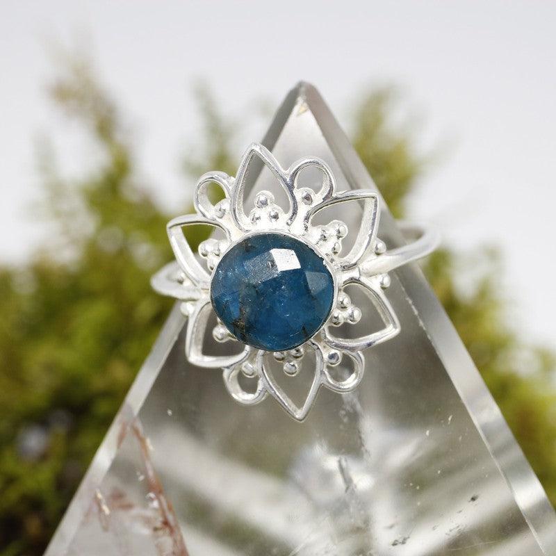 Multi-Faceted Blue Apatite Flower Rings || .925 Sterling Silver-Nature's Treasures