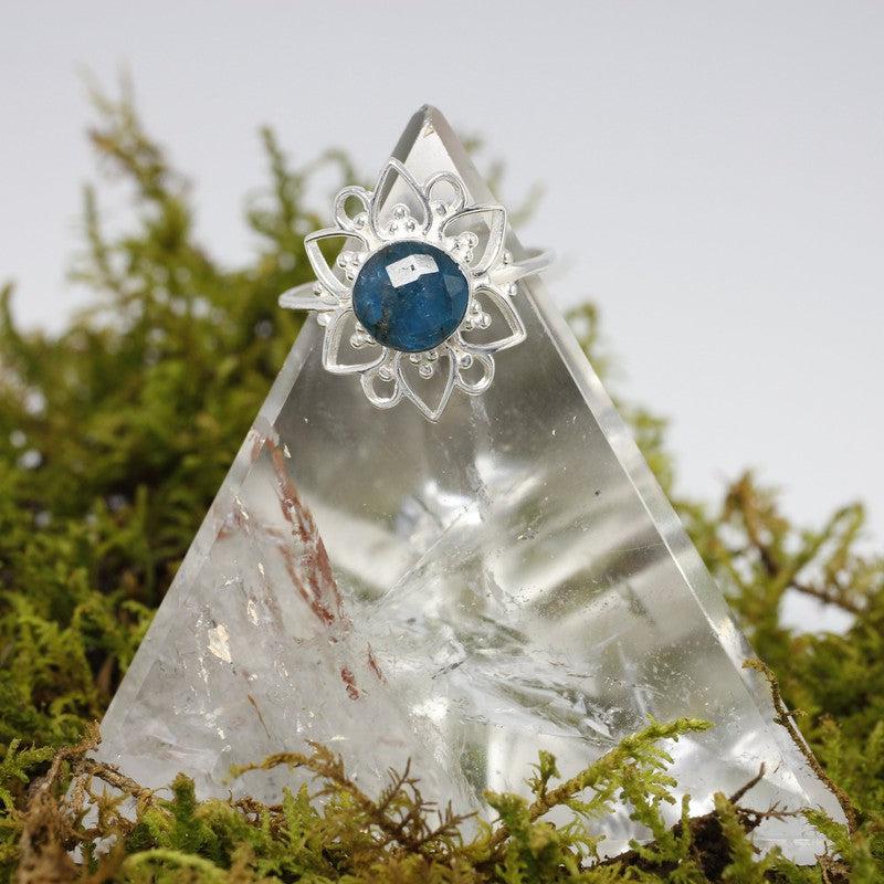 Multi-Faceted Blue Apatite Flower Rings || .925 Sterling Silver-Nature's Treasures