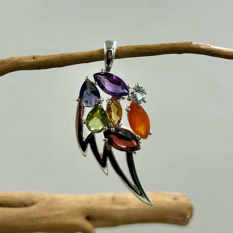 Multi-Faceted Chakra Angel Wing Pendant || .925 Sterling Silver-Nature's Treasures