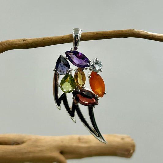Multi-Faceted Chakra Angel Wing Pendant || .925 Sterling Silver-Nature's Treasures