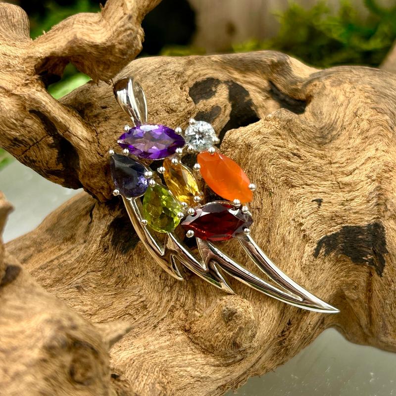 Multi-Faceted Chakra Angel Wing Pendant || .925 Sterling Silver-Nature's Treasures