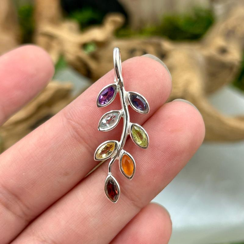 Multi-Faceted Chakra Leaf Pendants || .925 Sterling Silver-Nature's Treasures