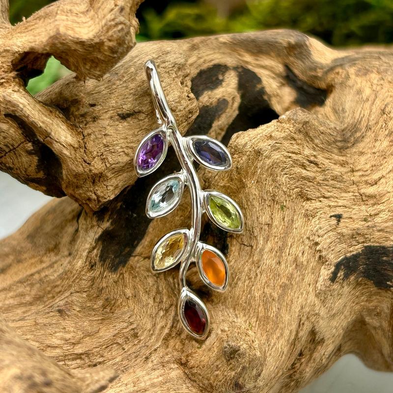 Multi-Faceted Chakra Leaf Pendants || .925 Sterling Silver-Nature's Treasures
