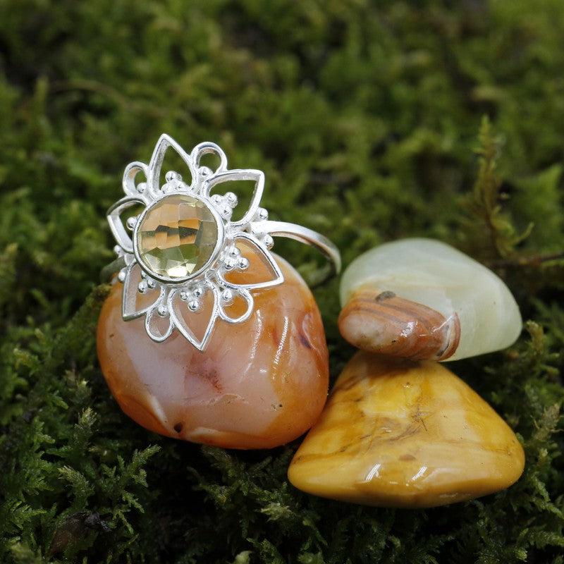 Multi-Faceted Citrine Flower Rings || .925 Sterling Silver-Nature's Treasures