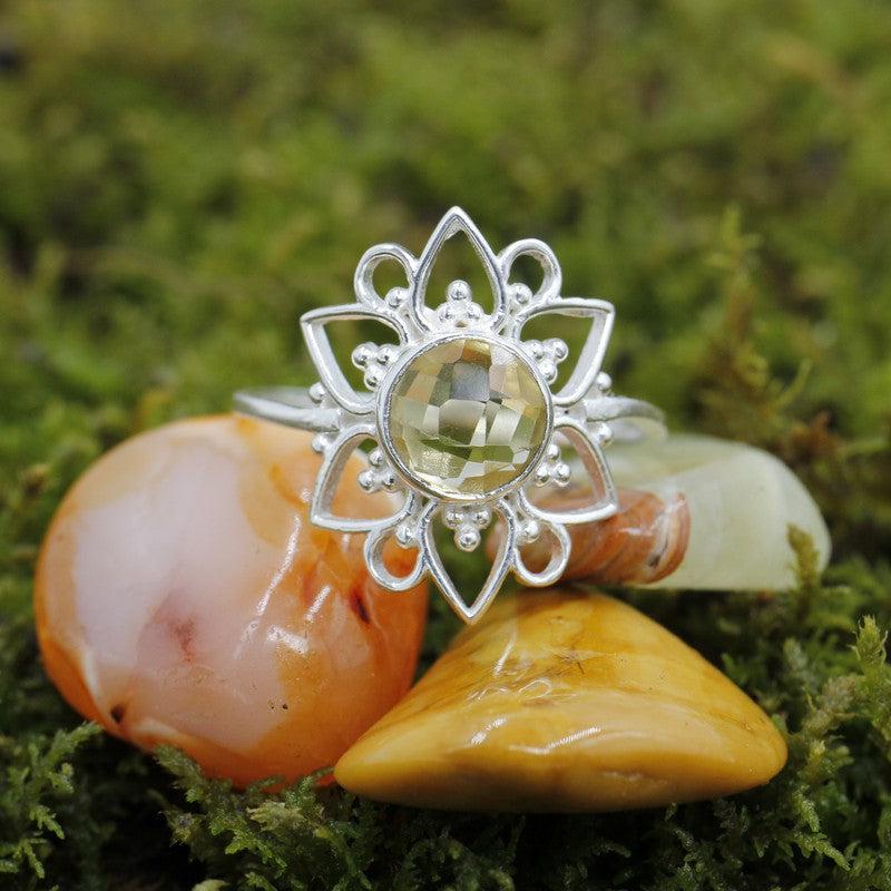 Multi-Faceted Citrine Flower Rings || .925 Sterling Silver-Nature's Treasures