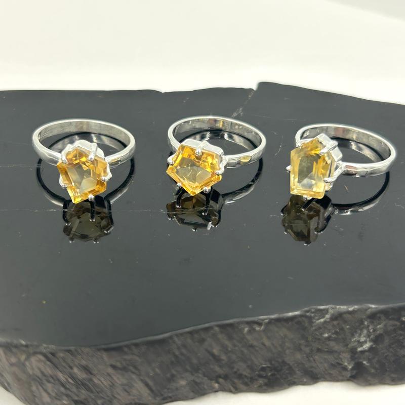Multi-Faceted Free Form Citrine Prong Rings || .925 Sterling Silver-Nature's Treasures